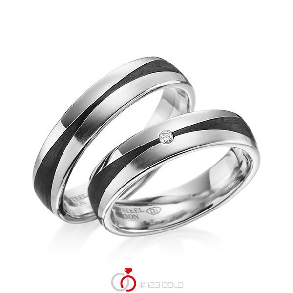 Paar Carbon Trauringe/Eheringe in Edelstahl Edelstahl Carbon-Einzug mit zus. 0,02 ct. Brillant tw, si von 123gold - Y-1344-4 Paar Carbon Trauringe/Eheringe in Edelstahl Edelstahl Carbon-Einzug mit zus. 0,02 ct. Brillant tw, si von 123gold - Y-1344-4