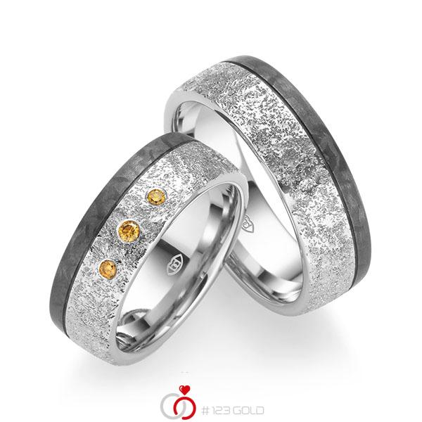 Paar Carbon Trauringe/Eheringe in Edelstahl mit zus. 0,07 ct. Brillant cognac von 123gold - Y-1450-1 Paar Carbon Trauringe/Eheringe in Edelstahl mit zus. 0,07 ct. Brillant cognac von 123gold - Y-1450-1
