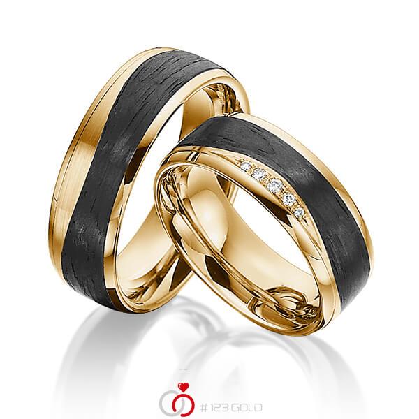 Paar Carbon Trauringe/Eheringe in Gelbgold 585 Gelbgold 585 Carbon-Einzug mit zus. 0,045 ct. Brillant tw, si von 123gold - Y-1350-9 Paar Carbon Trauringe/Eheringe in Gelbgold 585 Gelbgold 585 Carbon-Einzug mit zus. 0,045 ct. Brillant tw, si von 123gold - Y-1350-9