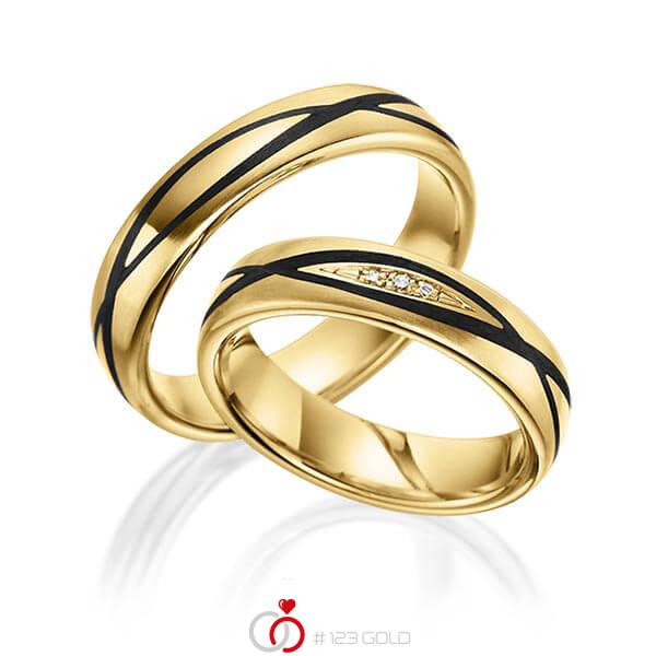 Paar Carbon Trauringe/Eheringe in Gelbgold 585 mit zus. 0,035 ct. Brillant tw, si von 123gold - Y-1364-1 Paar Carbon Trauringe/Eheringe in Gelbgold 585 mit zus. 0,035 ct. Brillant tw, si von 123gold - Y-1364-1
