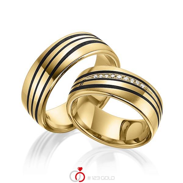 Paar Carbon Trauringe/Eheringe in Gelbgold 585 mit zus. 0,074 ct. Brillant tw, si von 123gold - Y-1363-2 Paar Carbon Trauringe/Eheringe in Gelbgold 585 mit zus. 0,074 ct. Brillant tw, si von 123gold - Y-1363-2