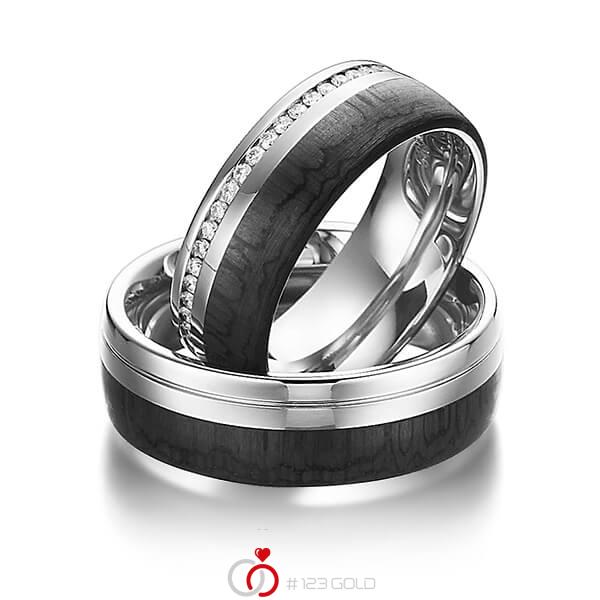 Paar Carbon Trauringe/Eheringe in Graugold 585 Graugold 585 Carbon-Einzug mit zus. 0,4 ct. Brillant tw, si von 123gold - Y-1351-1 Paar Carbon Trauringe/Eheringe in Graugold 585 Graugold 585 Carbon-Einzug mit zus. 0,4 ct. Brillant tw, si von 123gold - Y-1351-1