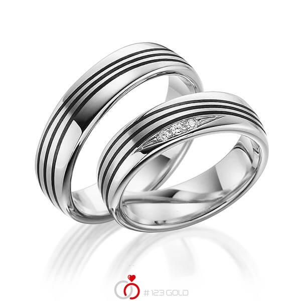 Paar Carbon Trauringe/Eheringe in Graugold 585 mit zus. 0,035 ct. Brillant tw, si von 123gold - Y-1362-2 Paar Carbon Trauringe/Eheringe in Graugold 585 mit zus. 0,035 ct. Brillant tw, si von 123gold - Y-1362-2