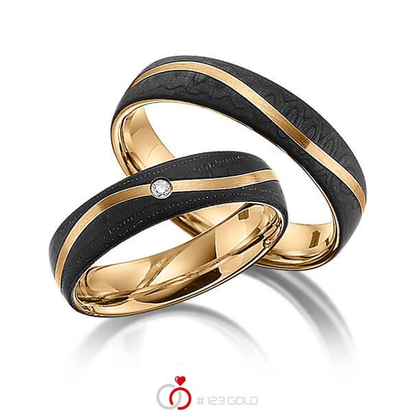 Paar Carbon Trauringe/Eheringe in Roségold 585 Carbon-Einzug mit zus. 0,02 ct. Brillant tw, si von 123gold - Y-1346-3 Paar Carbon Trauringe/Eheringe in Roségold 585 Carbon-Einzug mit zus. 0,02 ct. Brillant tw, si von 123gold - Y-1346-3