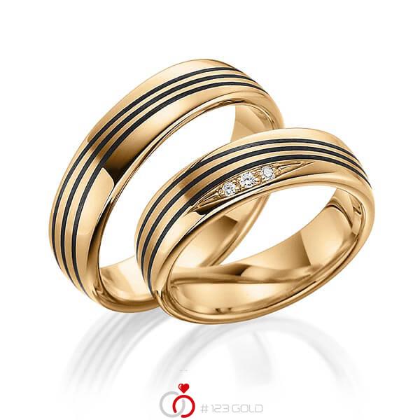 Paar Carbon Trauringe/Eheringe in Roségold 585 mit zus. 0,035 ct. Brillant tw, si von 123gold - Y-1362-3 Paar Carbon Trauringe/Eheringe in Roségold 585 mit zus. 0,035 ct. Brillant tw, si von 123gold - Y-1362-3