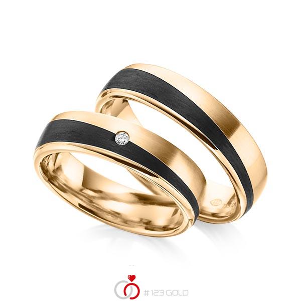 Paar Carbon Trauringe/Eheringe in Roségold 585 Roségold 585 Carbon-Einzug mit zus. 0,02 ct. Brillant tw, si von 123gold - Y-1345-5 Paar Carbon Trauringe/Eheringe in Roségold 585 Roségold 585 Carbon-Einzug mit zus. 0,02 ct. Brillant tw, si von 123gold - Y-1345-5