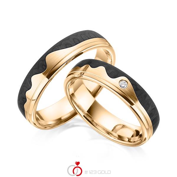 Paar Carbon Trauringe/Eheringe in Roségold 585 Roségold 585 Carbon-Einzug mit zus. 0,02 ct. Brillant tw, si von 123gold - Y-1347-5 Paar Carbon Trauringe/Eheringe in Roségold 585 Roségold 585 Carbon-Einzug mit zus. 0,02 ct. Brillant tw, si von 123gold - Y-1347-5