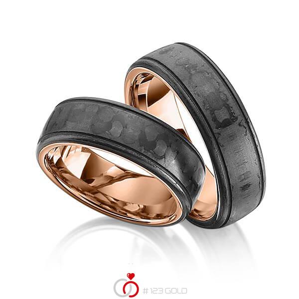 Paar Carbon Trauringe/Eheringe in Rotgold 585 Carbon-Einzug von 123gold - Y-1318-5 Paar Carbon Trauringe/Eheringe in Rotgold 585 Carbon-Einzug von 123gold - Y-1318-5