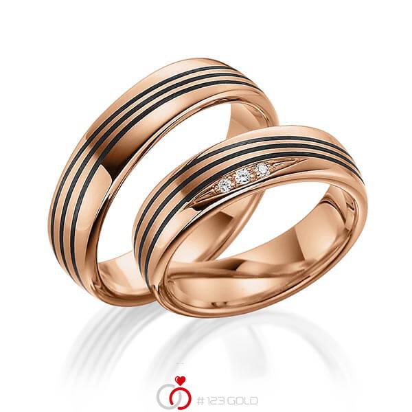 Paar Carbon Trauringe/Eheringe in Rotgold 585 mit zus. 0,035 ct. Brillant tw, si von 123gold - Y-1362-1 Paar Carbon Trauringe/Eheringe in Rotgold 585 mit zus. 0,035 ct. Brillant tw, si von 123gold - Y-1362-1