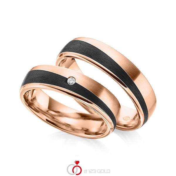 Paar Carbon Trauringe/Eheringe in Rotgold 585 Rotgold 585 Carbon-Einzug mit zus. 0,02 ct. Brillant tw, si von 123gold - Y-1345-7 Paar Carbon Trauringe/Eheringe in Rotgold 585 Rotgold 585 Carbon-Einzug mit zus. 0,02 ct. Brillant tw, si von 123gold - Y-1345-7