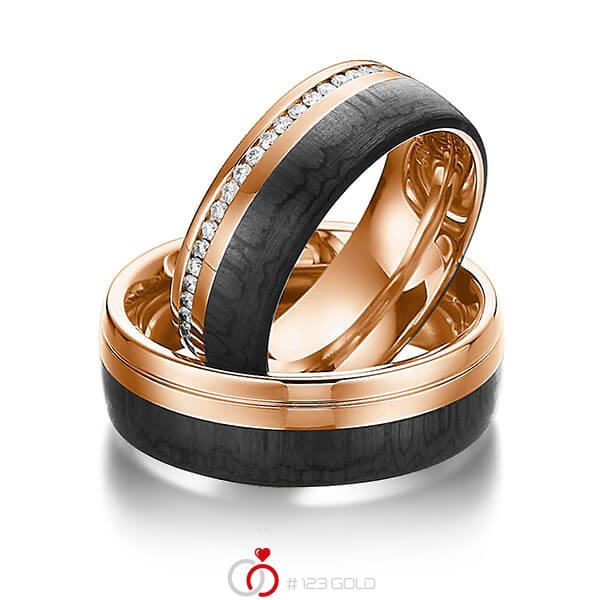Paar Carbon Trauringe/Eheringe in Rotgold 585 Rotgold 585 Carbon-Einzug mit zus. 0,4 ct. Brillant tw, si von 123gold - Y-1351-4 Paar Carbon Trauringe/Eheringe in Rotgold 585 Rotgold 585 Carbon-Einzug mit zus. 0,4 ct. Brillant tw, si von 123gold - Y-1351-4