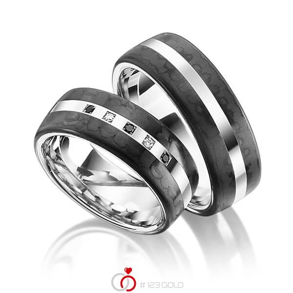 Paar Carbon Trauringe/Eheringe in Weissgold 585 Carbon-Einzug mit zus. 0,05 ct. Brillant schwarz tw, si von 123gold - Y-1321-1 Paar Carbon Trauringe/Eheringe in Weissgold 585 Carbon-Einzug mit zus. 0,05 ct. Brillant schwarz tw, si von 123gold - Y-1321-1