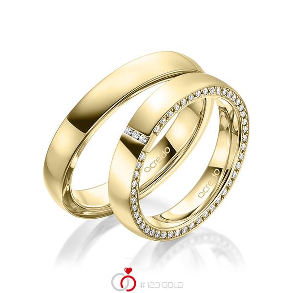 Paar klassische Memoire-Trauringe/Eheringe in außen Gelbgold 585 , innen Gelbgold 585 vollausgefasst mit zus. 0,279 ct. Brillant tw, si von acredo - A-1939-6 Paar klassische Memoire-Trauringe/Eheringe in außen Gelbgold 585 , innen Gelbgold 585 vollausgefasst mit zus. 0,279 ct. Brillant tw, si von acredo - A-1939-6