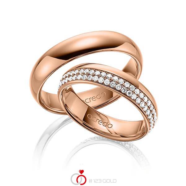 Paar klassische Memoire-Trauringe/Eheringe in außen Rotgold 585 , innen Rotgold 585 vollausgefasst mit zus. 0,8 ct. Brillant tw, si von acredo - A-1536-4 Paar klassische Memoire-Trauringe/Eheringe in außen Rotgold 585 , innen Rotgold 585 vollausgefasst mit zus. 0,8 ct. Brillant tw, si von acredo - A-1536-4