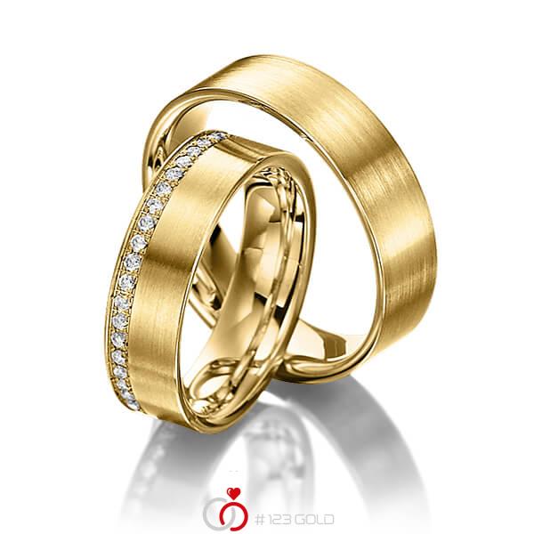 Paar klassische Memoire-Trauringe/Eheringe in Gelbgold 585 halbausgefasst mit zus. 0,21 ct. Brillant tw, si - NP-1033-2 Paar klassische Memoire-Trauringe/Eheringe in Gelbgold 585 halbausgefasst mit zus. 0,21 ct. Brillant tw, si - NP-1033-2