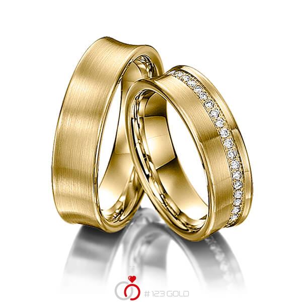 Paar klassische Memoire-Trauringe/Eheringe in Gelbgold 585 halbausgefasst mit zus. 0,21 ct. Brillant tw, si - NP-1041-2 Paar klassische Memoire-Trauringe/Eheringe in Gelbgold 585 halbausgefasst mit zus. 0,21 ct. Brillant tw, si - NP-1041-2