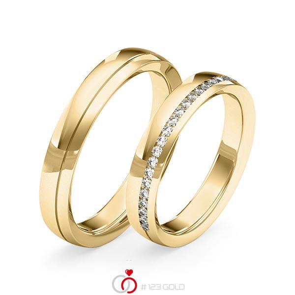 Paar klassische Memoire-Trauringe/Eheringe in Gelbgold 585 halbausgefasst mit zus. 0,22 ct. Brillant tw, si von Merii - M-1274-6 Paar klassische Memoire-Trauringe/Eheringe in Gelbgold 585 halbausgefasst mit zus. 0,22 ct. Brillant tw, si von Merii - M-1274-6