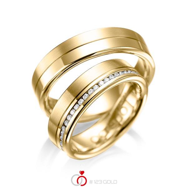 Paar klassische Memoire-Trauringe/Eheringe in Gelbgold 585 vollausgefasst mit zus. 0,47 ct. Brillant tw, si von acredo - A-1005-4 Paar klassische Memoire-Trauringe/Eheringe in Gelbgold 585 vollausgefasst mit zus. 0,47 ct. Brillant tw, si von acredo - A-1005-4