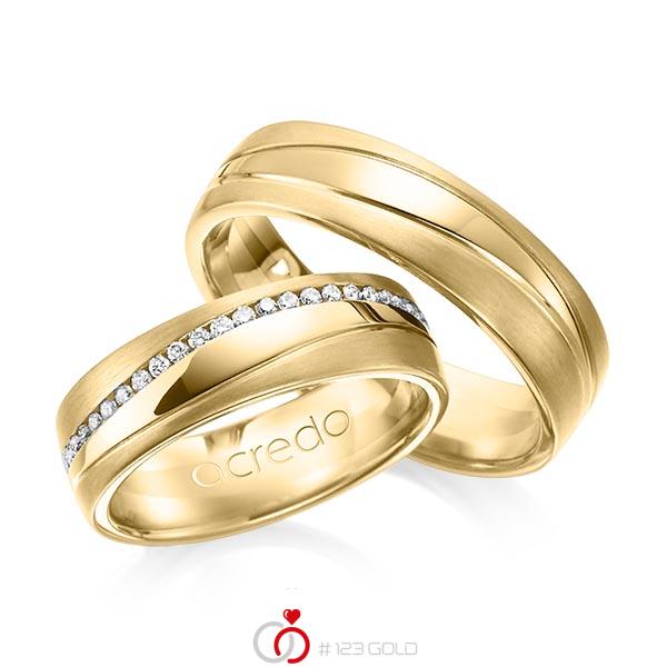 Paar klassische Memoire-Trauringe/Eheringe in Gelbgold 585 vollausgefasst mit zus. 0,4 ct. Brillant tw, si von acredo - A-1153-5 Paar klassische Memoire-Trauringe/Eheringe in Gelbgold 585 vollausgefasst mit zus. 0,4 ct. Brillant tw, si von acredo - A-1153-5