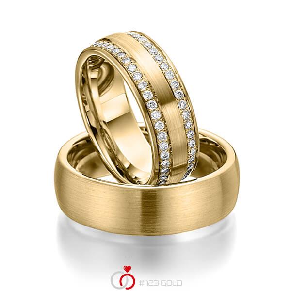 Paar klassische Memoire-Trauringe/Eheringe in Gelbgold 585 vollausgefasst mit zus. 0,96 ct. Brillant tw, si von Steinberg - Q-1102-2 Paar klassische Memoire-Trauringe/Eheringe in Gelbgold 585 vollausgefasst mit zus. 0,96 ct. Brillant tw, si von Steinberg - Q-1102-2