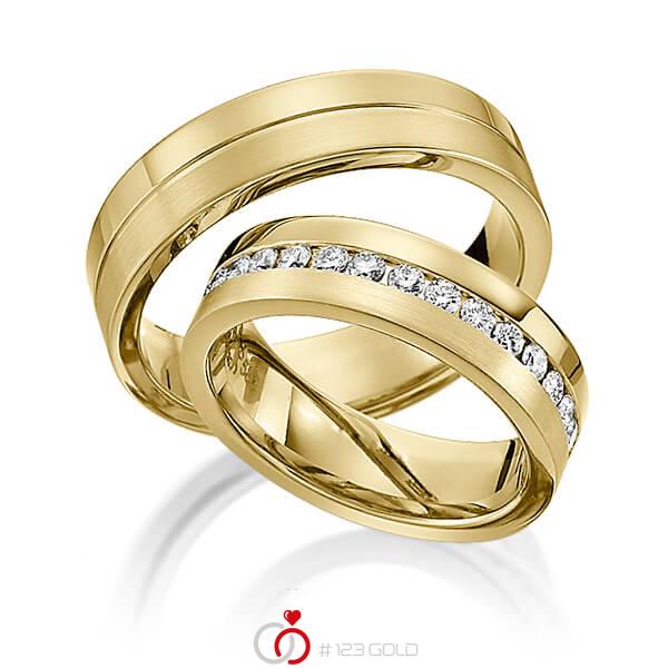 Paar klassische Memoire-Trauringe/Eheringe in Gelbgold 585 vollausgefasst mit zus. 0,99 ct. Brillant tw, si von Steinberg - Q-1194-7 Paar klassische Memoire-Trauringe/Eheringe in Gelbgold 585 vollausgefasst mit zus. 0,99 ct. Brillant tw, si von Steinberg - Q-1194-7