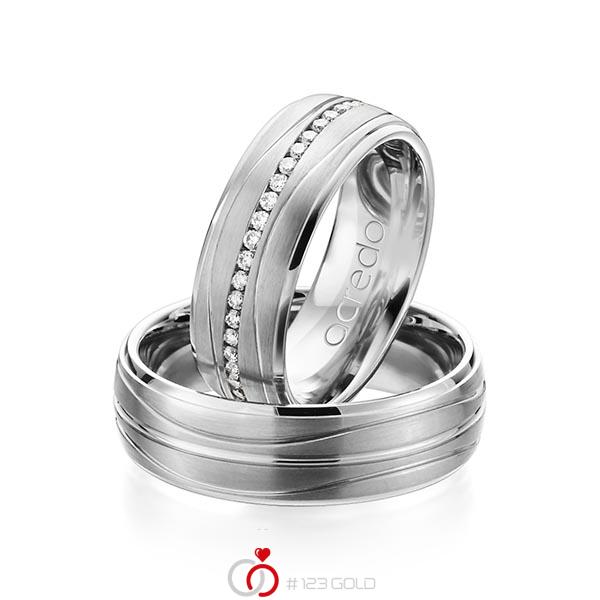 Paar klassische Memoire-Trauringe/Eheringe in Graugold 585 vollausgefasst mit zus. 0,47 ct. Brillant tw, si von acredo - A-1159-6 Paar klassische Memoire-Trauringe/Eheringe in Graugold 585 vollausgefasst mit zus. 0,47 ct. Brillant tw, si von acredo - A-1159-6