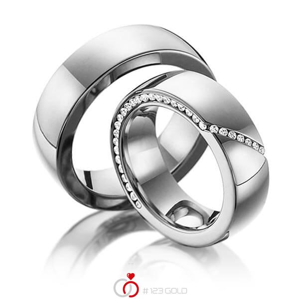 Paar klassische Memoire-Trauringe/Eheringe in Graugold dunkel 585 halbausgefasst mit zus. 0,29 ct. Brillant tw, si von 123gold - Y-1281-2 Paar klassische Memoire-Trauringe/Eheringe in Graugold dunkel 585 halbausgefasst mit zus. 0,29 ct. Brillant tw, si von 123gold - Y-1281-2