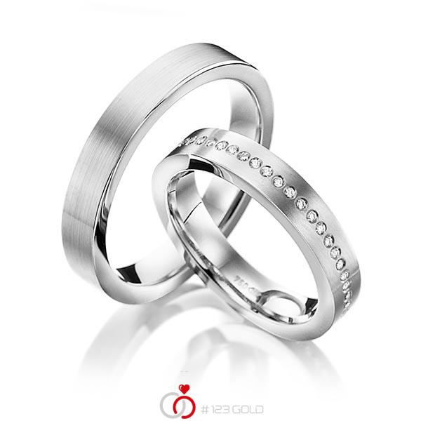 Paar klassische Memoire-Trauringe/Eheringe in Platin 950 halbausgefasst mit zus. 0,14 ct. Brillant tw, si von 123gold - Y-1119-2 Paar klassische Memoire-Trauringe/Eheringe in Platin 950 halbausgefasst mit zus. 0,14 ct. Brillant tw, si von 123gold - Y-1119-2