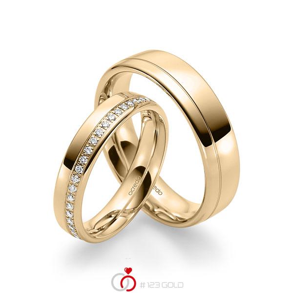 Paar klassische Memoire-Trauringe/Eheringe in Roségold 585 halbausgefasst mit zus. 0,2 ct. Brillant tw, si von acredo - A-1689-3 Paar klassische Memoire-Trauringe/Eheringe in Roségold 585 halbausgefasst mit zus. 0,2 ct. Brillant tw, si von acredo - A-1689-3