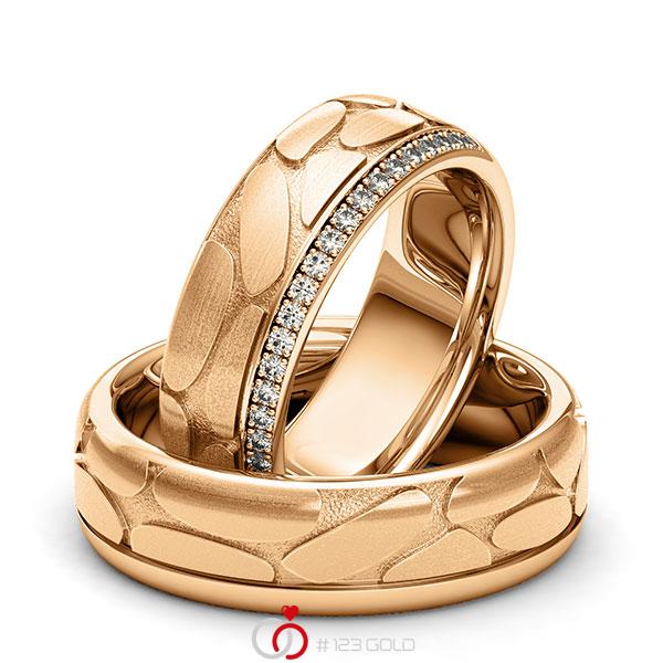 Paar klassische Memoire-Trauringe/Eheringe in Roségold 585 Laser Struktur halbausgefasst mit zus. 0,22 ct. Brillant tw, si von 123gold - Y-1392-7 Paar klassische Memoire-Trauringe/Eheringe in Roségold 585 Laser Struktur halbausgefasst mit zus. 0,22 ct. Brillant tw, si von 123gold - Y-1392-7