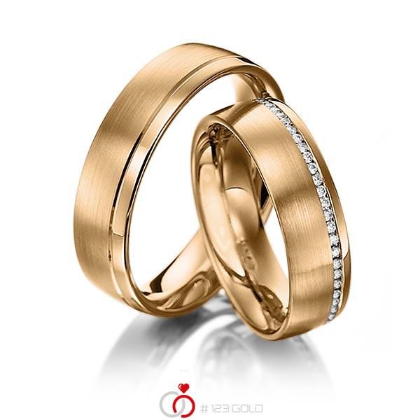 Paar klassische Memoire-Trauringe/Eheringe in Roségold 585 vollausgefasst mit zus. 0,305 ct. Brillant tw, si von 123gold - Y-1132-5 Paar klassische Memoire-Trauringe/Eheringe in Roségold 585 vollausgefasst mit zus. 0,305 ct. Brillant tw, si von 123gold - Y-1132-5