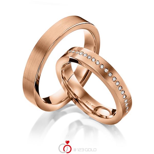 Paar klassische Memoire-Trauringe/Eheringe in Rotgold 585 halbausgefasst mit zus. 0,14 ct. Brillant tw, si von 123gold - Y-1119-5 Paar klassische Memoire-Trauringe/Eheringe in Rotgold 585 halbausgefasst mit zus. 0,14 ct. Brillant tw, si von 123gold - Y-1119-5
