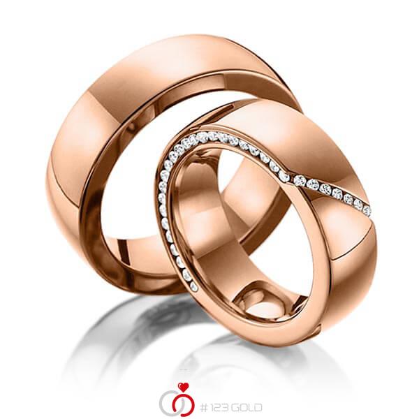 Paar klassische Memoire-Trauringe/Eheringe in Rotgold 585 halbausgefasst mit zus. 0,29 ct. Brillant tw, si von 123gold - Y-1281-6 Paar klassische Memoire-Trauringe/Eheringe in Rotgold 585 halbausgefasst mit zus. 0,29 ct. Brillant tw, si von 123gold - Y-1281-6