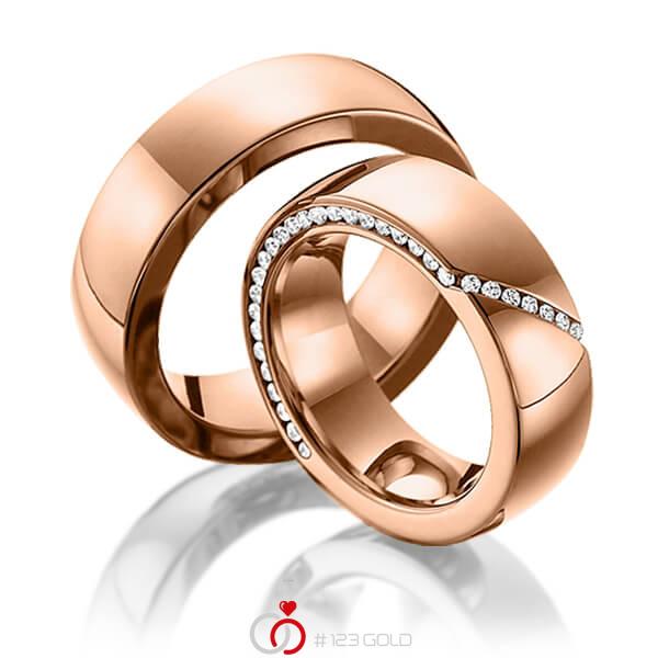 Paar klassische Memoire-Trauringe/Eheringe in Rotgold 585 halbausgefasst mit zus. 0,29 ct. Brillant tw, si von Steinberg - Q-1226-6 Paar klassische Memoire-Trauringe/Eheringe in Rotgold 585 halbausgefasst mit zus. 0,29 ct. Brillant tw, si von Steinberg - Q-1226-6