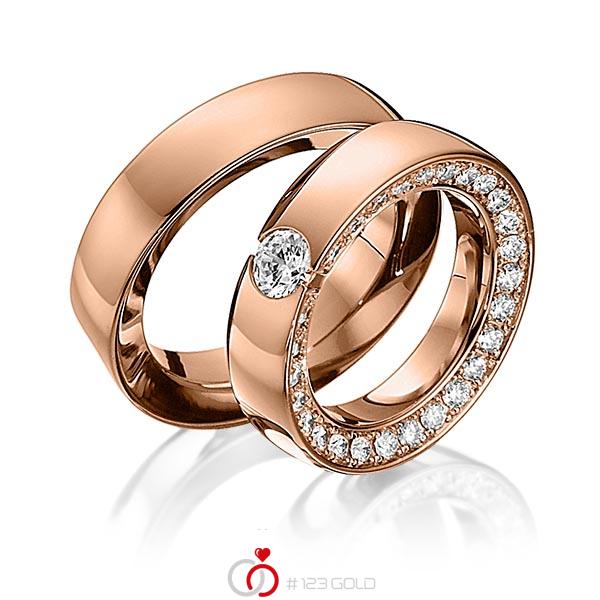 Paar klassische Memoire-Trauringe/Eheringe in Rotgold 585 vollausgefasst mit 0,5 ct. + zus. 0,93 ct. Brillant tw, vs von 123gold - Y-1268-6 Paar klassische Memoire-Trauringe/Eheringe in Rotgold 585 vollausgefasst mit 0,5 ct. + zus. 0,93 ct. Brillant tw, vs von 123gold - Y-1268-6