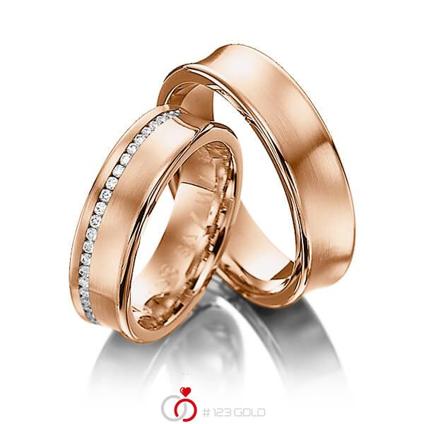 Paar klassische Memoire-Trauringe/Eheringe in Rotgold 585 vollausgefasst mit zus. 0,4 ct. Brillant tw, si von Steinberg - Q-1232-3 Paar klassische Memoire-Trauringe/Eheringe in Rotgold 585 vollausgefasst mit zus. 0,4 ct. Brillant tw, si von Steinberg - Q-1232-3