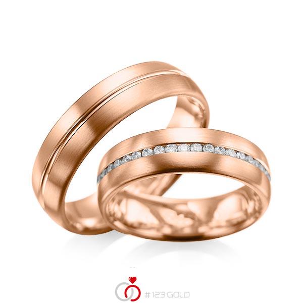 Paar klassische Memoire-Trauringe/Eheringe in Rotgold 585 vollausgefasst mit zus. 0,615 ct. Brillant tw, si von acredo - A-1031-8 Paar klassische Memoire-Trauringe/Eheringe in Rotgold 585 vollausgefasst mit zus. 0,615 ct. Brillant tw, si von acredo - A-1031-8