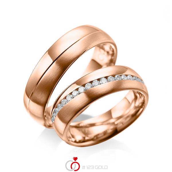 Paar klassische Memoire-Trauringe/Eheringe in Rotgold 585 vollausgefasst mit zus. 0,76 ct. Brillant tw, si von acredo - A-1100-3 Paar klassische Memoire-Trauringe/Eheringe in Rotgold 585 vollausgefasst mit zus. 0,76 ct. Brillant tw, si von acredo - A-1100-3