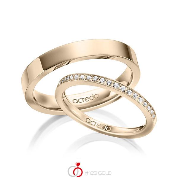 Paar klassische Memoire-Trauringe/Eheringe in Signature Gold 585 halbausgefasst mit zus. 0,22 ct. Brillant tw, si von acredo - A-1597-6 Paar klassische Memoire-Trauringe/Eheringe in Signature Gold 585 halbausgefasst mit zus. 0,22 ct. Brillant tw, si von acredo - A-1597-6