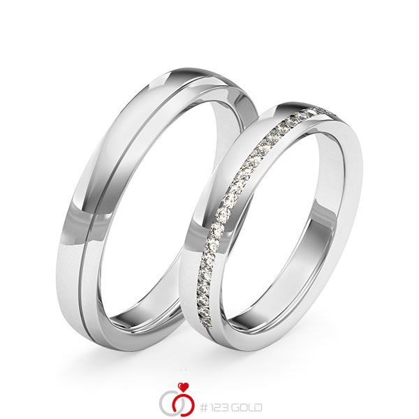 Paar klassische Memoire-Trauringe/Eheringe in Weißgold 585 halbausgefasst mit zus. 0,22 ct. Brillant tw, si von Merii - M-1274-4 Paar klassische Memoire-Trauringe/Eheringe in Weißgold 585 halbausgefasst mit zus. 0,22 ct. Brillant tw, si von Merii - M-1274-4