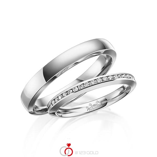 Paar klassische Memoire-Trauringe/Eheringe in Weißgold 585 halbausgefasst mit zus. 0,23 ct. Brillant tw, si von Steinberg - Q-1635-1 Paar klassische Memoire-Trauringe/Eheringe in Weißgold 585 halbausgefasst mit zus. 0,23 ct. Brillant tw, si von Steinberg - Q-1635-1