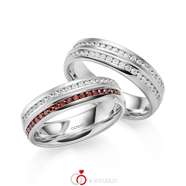 Paar klassische Memoire-Trauringe/Eheringe in Weissgold 585 halbausgefasst mit zus. 0,92 ct. Brillant Red Cherry tw, vs von acredo - A-2188-5 Paar klassische Memoire-Trauringe/Eheringe in Weissgold 585 halbausgefasst mit zus. 0,92 ct. Brillant Red Cherry tw, vs von acredo - A-2188-5