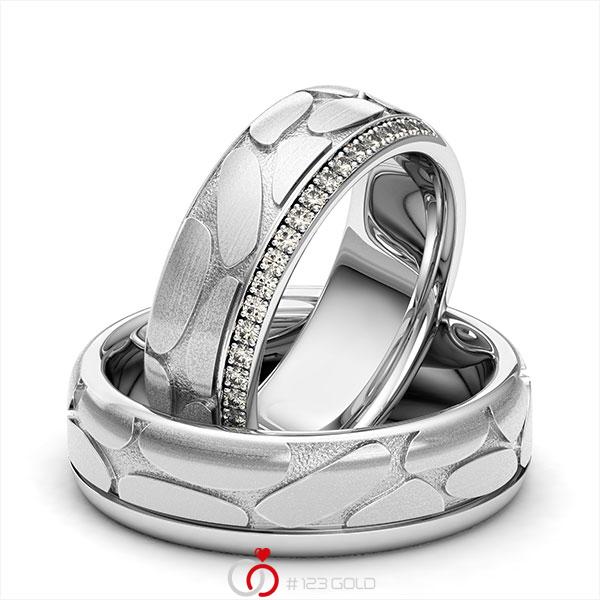 Paar klassische Memoire-Trauringe/Eheringe in Weissgold 585 Laser Struktur halbausgefasst mit zus. 0,22 ct. Brillant tw, si von 123gold - Y-1392-4 Paar klassische Memoire-Trauringe/Eheringe in Weissgold 585 Laser Struktur halbausgefasst mit zus. 0,22 ct. Brillant tw, si von 123gold - Y-1392-4