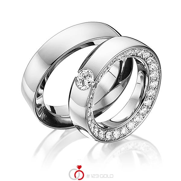 Paar klassische Memoire-Trauringe/Eheringe in Weissgold 585 vollausgefasst mit 0,5 ct. + zus. 0,93 ct. Brillant tw, vs von 123gold - Y-1268-4 Paar klassische Memoire-Trauringe/Eheringe in Weissgold 585 vollausgefasst mit 0,5 ct. + zus. 0,93 ct. Brillant tw, vs von 123gold - Y-1268-4