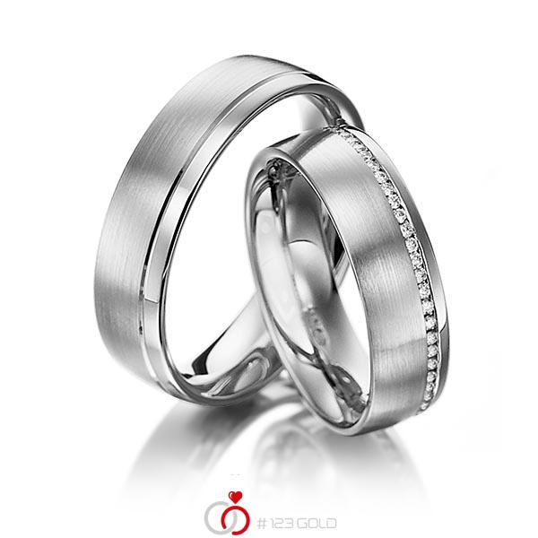 Paar klassische Memoire-Trauringe/Eheringe in Weissgold 585 vollausgefasst mit zus. 0,305 ct. Brillant tw, si von 123gold - Y-1132-4 Paar klassische Memoire-Trauringe/Eheringe in Weissgold 585 vollausgefasst mit zus. 0,305 ct. Brillant tw, si von 123gold - Y-1132-4
