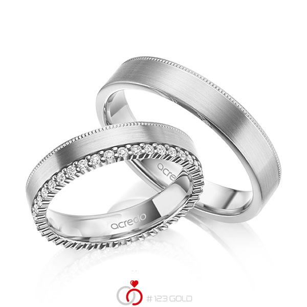 Paar klassische Memoire-Trauringe/Eheringe in Weißgold 585 vollausgefasst mit zus. 0,39 ct. tw, si von acredo - A-2104-2 Paar klassische Memoire-Trauringe/Eheringe in Weißgold 585 vollausgefasst mit zus. 0,39 ct. tw, si von acredo - A-2104-2