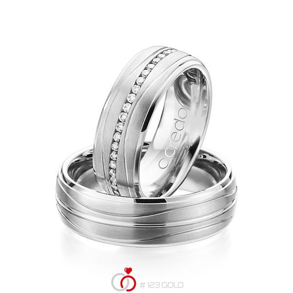 Paar klassische Memoire-Trauringe/Eheringe in Weissgold 585 vollausgefasst mit zus. 0,47 ct. Brillant tw, si von acredo - A-1159-4 Paar klassische Memoire-Trauringe/Eheringe in Weissgold 585 vollausgefasst mit zus. 0,47 ct. Brillant tw, si von acredo - A-1159-4