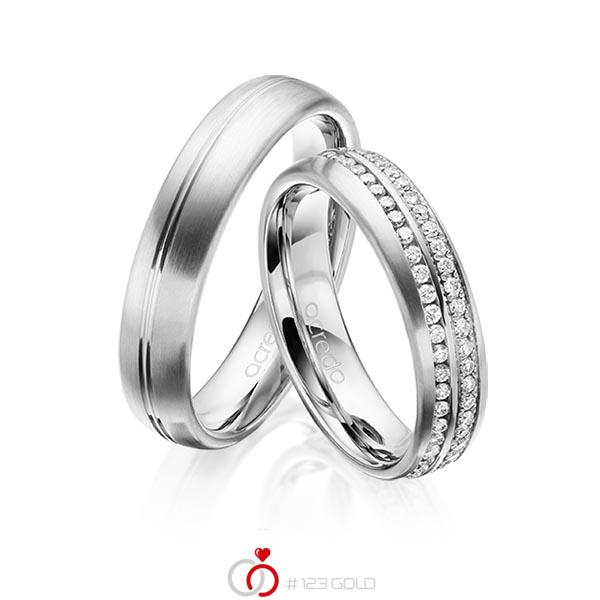 Paar klassische Memoire-Trauringe/Eheringe in Weissgold 585 vollausgefasst mit zus. 0,784 ct. Brillant tw, si von acredo - A-1630-4 Paar klassische Memoire-Trauringe/Eheringe in Weissgold 585 vollausgefasst mit zus. 0,784 ct. Brillant tw, si von acredo - A-1630-4