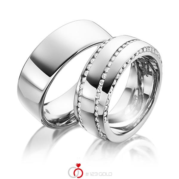 Paar klassische Memoire-Trauringe/Eheringe in Weißgold 585 vollausgefasst mit zus. 1,31 ct. Brillant tw, si von Steinberg - Q-1168-2 Paar klassische Memoire-Trauringe/Eheringe in Weißgold 585 vollausgefasst mit zus. 1,31 ct. Brillant tw, si von Steinberg - Q-1168-2
