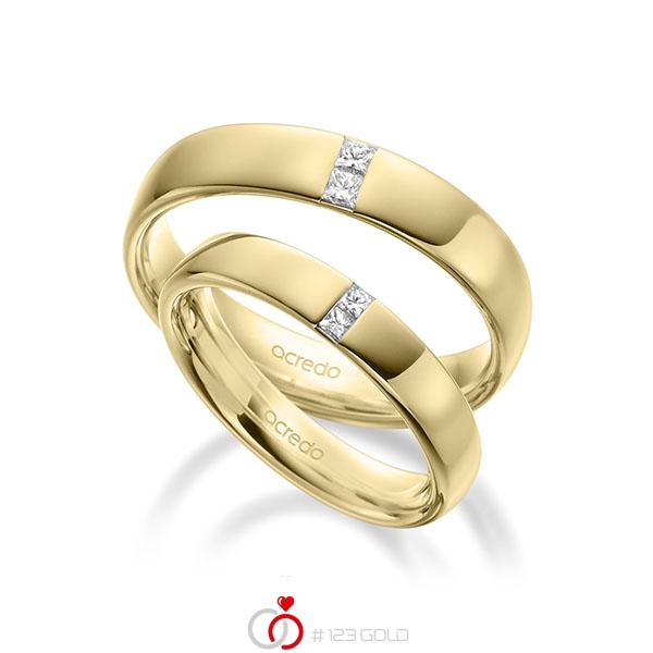Paar klassische Trauringe/Eheringe in aussen Gelbgold 585 , innen Gelbgold 585 mit zus. 0,18 ct. Prinzess-Diamant tw, si von acredo - A-1944-4 Paar klassische Trauringe/Eheringe in aussen Gelbgold 585 , innen Gelbgold 585 mit zus. 0,18 ct. Prinzess-Diamant tw, si von acredo - A-1944-4